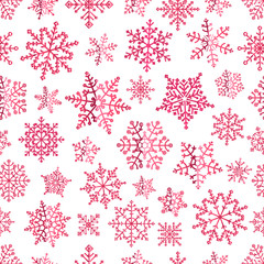 Poster - Different pink vector snowflakes seamless patter. Vector ice cry
