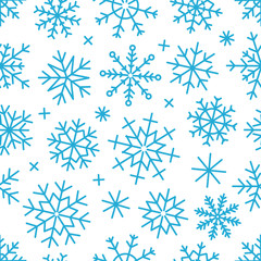 Poster - Different vector snowflakes seamless background. Vector ice crys