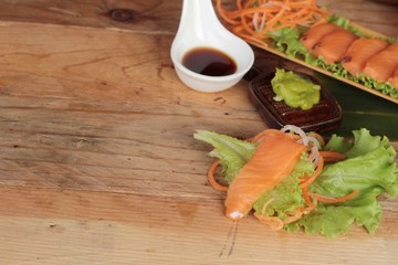 Canvas Print - Salmon raw sashimi with wasabi , Japanese food style.