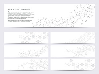 set of modern scientific banners. molecule structure dna and neurons. abstract background. medicine,