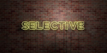 SELECTIVE - Fluorescent Neon Tube Sign On Brickwork - Front View - 3D Rendered Royalty Free Stock Picture. Can Be Used For Online Banner Ads And Direct Mailers..