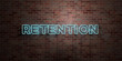 RETENTION - fluorescent Neon tube Sign on brickwork - Front view - 3D rendered royalty free stock picture. Can be used for online banner ads and direct mailers..