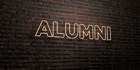 Poster - ALUMNI -Realistic Neon Sign on Brick Wall background - 3D rendered royalty free stock image. Can be used for online banner ads and direct mailers..