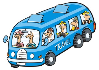 bus and seniors. vector icon. funny illustration.