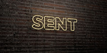 SENT -Realistic Neon Sign On Brick Wall Background - 3D Rendered Royalty Free Stock Image. Can Be Used For Online Banner Ads And Direct Mailers..