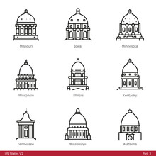 US State Capitols (Part 3) - Line Style Icons
