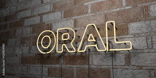 Fotografie, Obraz ORAL - Glowing Neon Sign on stonework wall - 3D rendered royalty free stock illustration