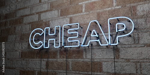 Fotografía CHEAP - Glowing Neon Sign on stonework wall - 3D rendered royalty free stock illustration