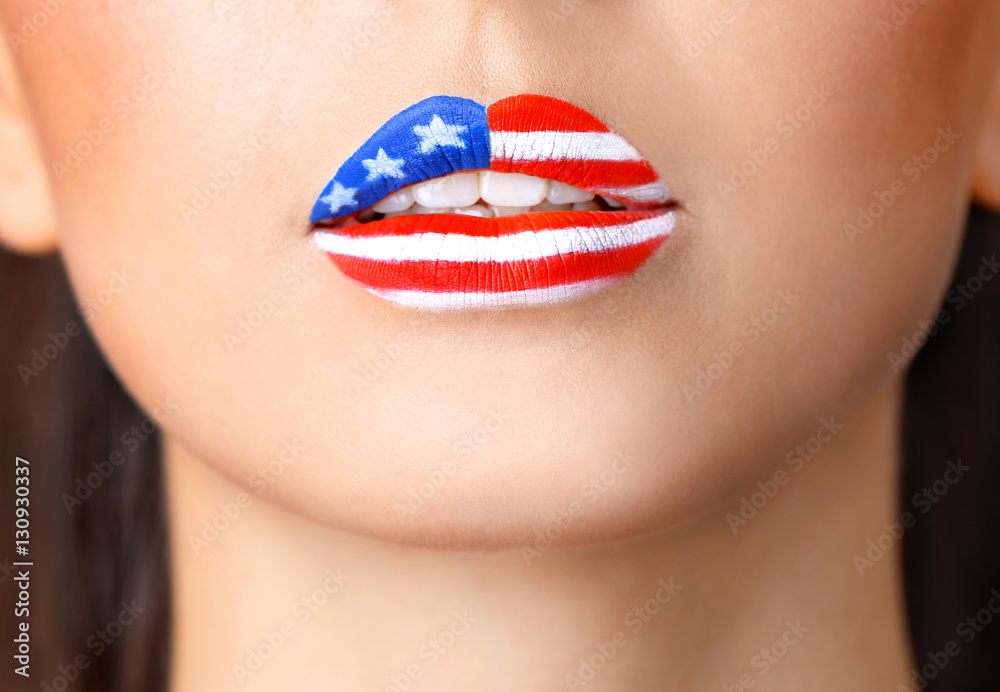 Girl with USA makeup, closeup