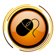Fototapete - Computer mouse sign vector icon. Modern design round orange button isolated on white square background for web and application designers in eps10. 