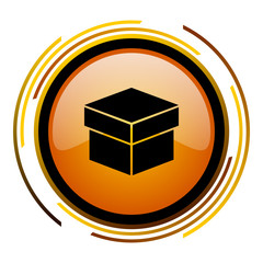 Fototapete - Box sign vector icon. Modern design round orange button isolated on white square background for web and application designers in eps10. 