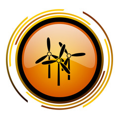 Aufkleber - Windturbines sign vector icon. Modern design round orange button isolated on white square background for web and application designers in eps10. 