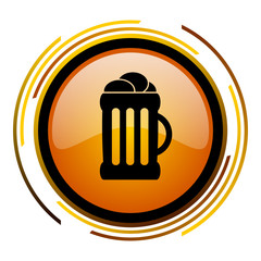 Aufkleber - Beer sign vector icon. Modern design round orange button isolated on white square background for web and application designers in eps10. 