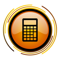 Aufkleber - Calculator sign vector icon. Modern design round orange button isolated on white square background for web and application designers in eps10. 