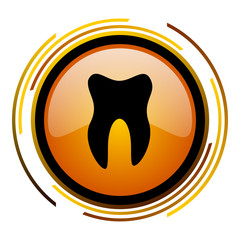 Aufkleber - Tooth sign vector icon. Modern design round orange button isolated on white square background for web and application designers in eps10.