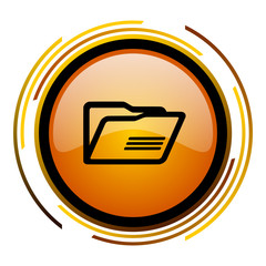 Poster - Folder sign vector icon. Modern design round orange button isolated on white square background for web and application designers in eps10.
