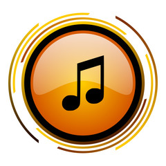 Aufkleber - Music sign vector icon. Modern design round orange button isolated on white square background for web and application designers in eps10.
