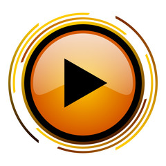 Aufkleber - Play sign vector icon. Modern design round orange button isolated on white square background for web and application designers in eps10.