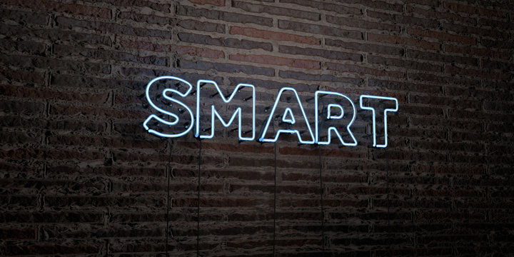 SMART -Realistic Neon Sign on Brick Wall background - 3D rendered royalty free stock image. Can be used for online banner ads and direct mailers..