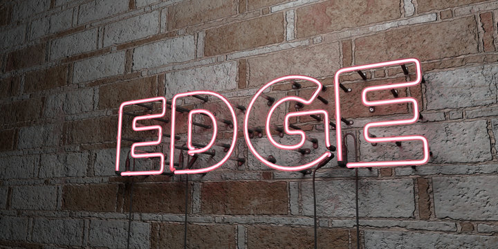 EDGE - Glowing Neon Sign on stonework wall - 3D rendered royalty free stock illustration.  Can be used for online banner ads and direct mailers..