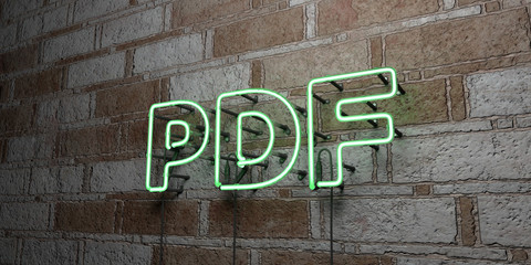 Poster - PDF - Glowing Neon Sign on stonework wall - 3D rendered royalty free stock illustration.  Can be used for online banner ads and direct mailers..