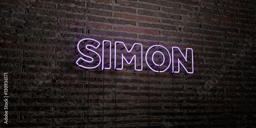 Cuadros en Lienzo SIMON -Realistic Neon Sign on Brick Wall background - 3D rendered royalty free stock image