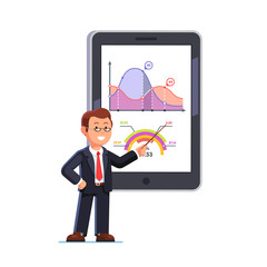 Wall Mural - Business teacher showing statistical data graphs