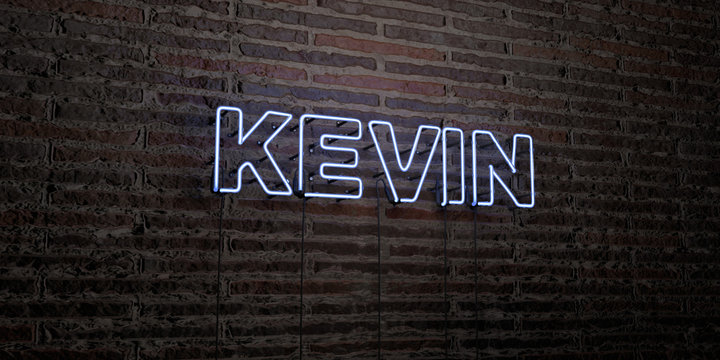 KEVIN -Realistic Neon Sign on Brick Wall background - 3D rendered royalty free stock image. Can be used for online banner ads and direct mailers..