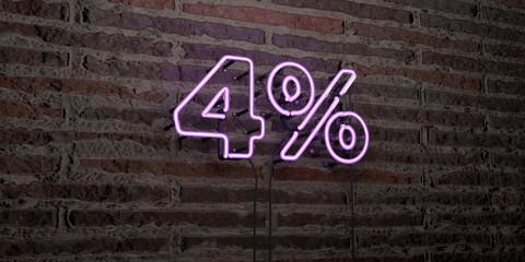 4% -Realistic Neon Sign on Brick Wall background - 3D rendered royalty free stock image. Can be used for online banner ads and direct mailers..