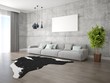 © Illustratorstock - Mock up of modern living room with a large comfortable sofa on hipster background.