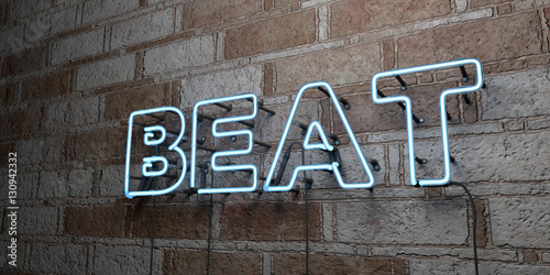 Photo  BEAT - Glowing Neon Sign on stonework wall - 3D rendered royalty free stock illustration