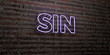 SIN -Realistic Neon Sign on Brick Wall background - 3D rendered royalty free stock image. Can be used for online banner ads and direct mailers..