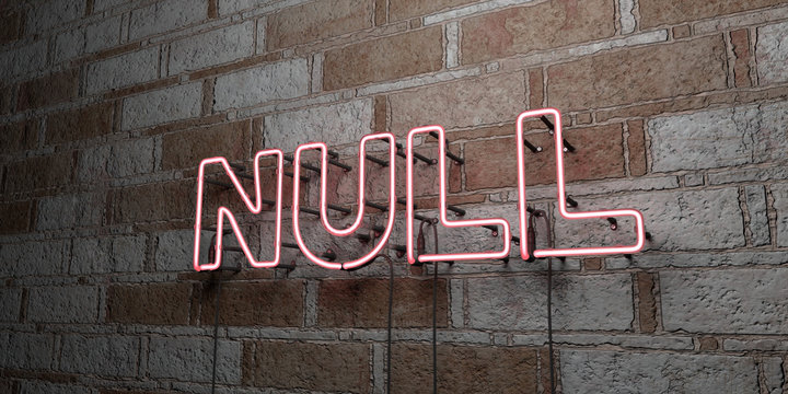 NULL - Glowing Neon Sign on stonework wall - 3D rendered royalty free stock illustration.  Can be used for online banner ads and direct mailers..