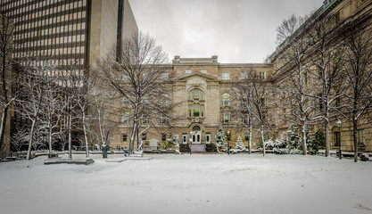 Poster - Old Buildings in downtown with snow - Montreal, Quebec, Canada