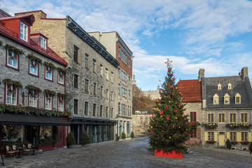 Poster - Place Royale (Royal Plaza) decorated for Christmas - Quebec City, Canada