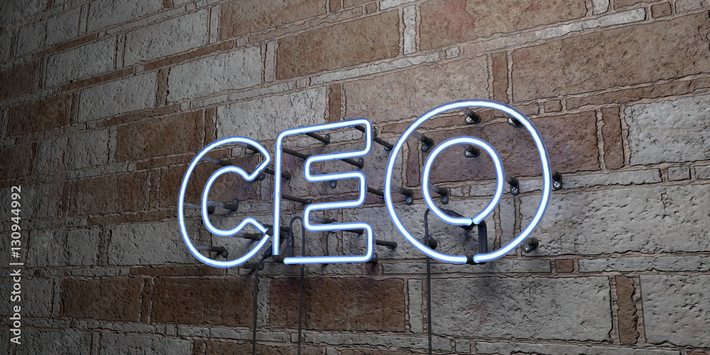 CEO - Glowing Neon Sign on stonework wall - 3D rendered royalty free stock illustration.  Can be used for online banner ads and direct mailers.. - obrazy, fototapety, plakaty 