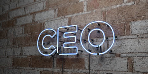 ceo - glowing neon sign on stonework wall - 3d rendered royalty free stock illustration. can be used