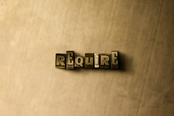 REQUIRE - close-up of grungy vintage typeset word on metal backdrop. Royalty free stock - 3D rendered stock image.  Can be used for online banner ads and direct mail.