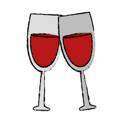 Canvas Print - drawing two glass red wine drink vector illustration eps 10