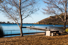 Lake Murray Reservoir And Fishing Pier At Mission Trails Regional Park In San Diego, California.  