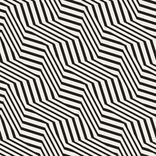 ZigZag Edgy Stripes Optical Illusion Effect. Vector Seamless Black And White Pattern.