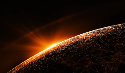 Fototapete - Technology background/Technology background abstract background with connecting dots and lines. Connection structure digital communication. Earth futuristic technology abstract background.	