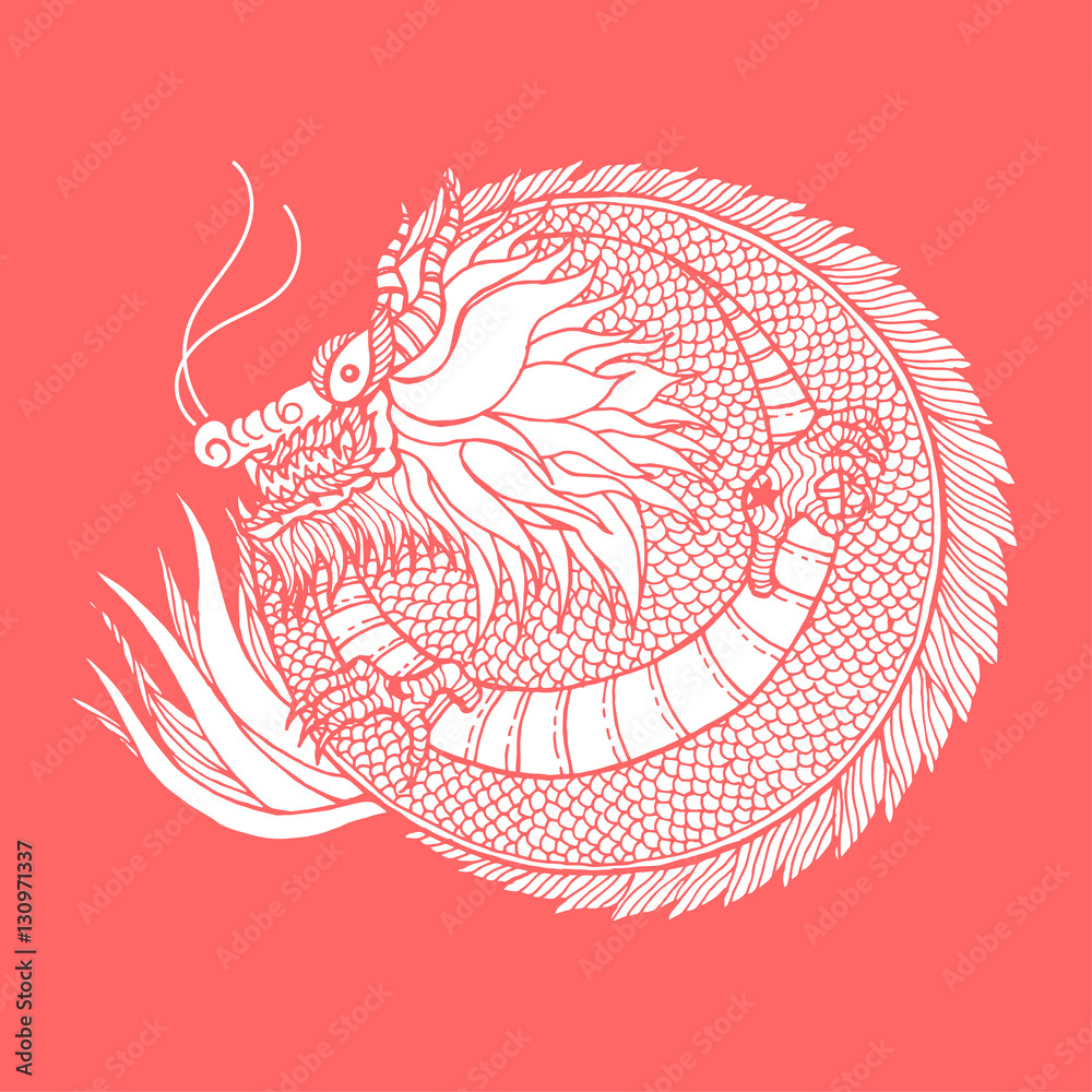 dragon sign symbol logo, round circle shape, hand drawn vector Stock ...