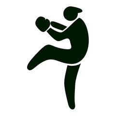 Isolated baseball icon. Black figure of an athlet on white background. Person with glove and ball.