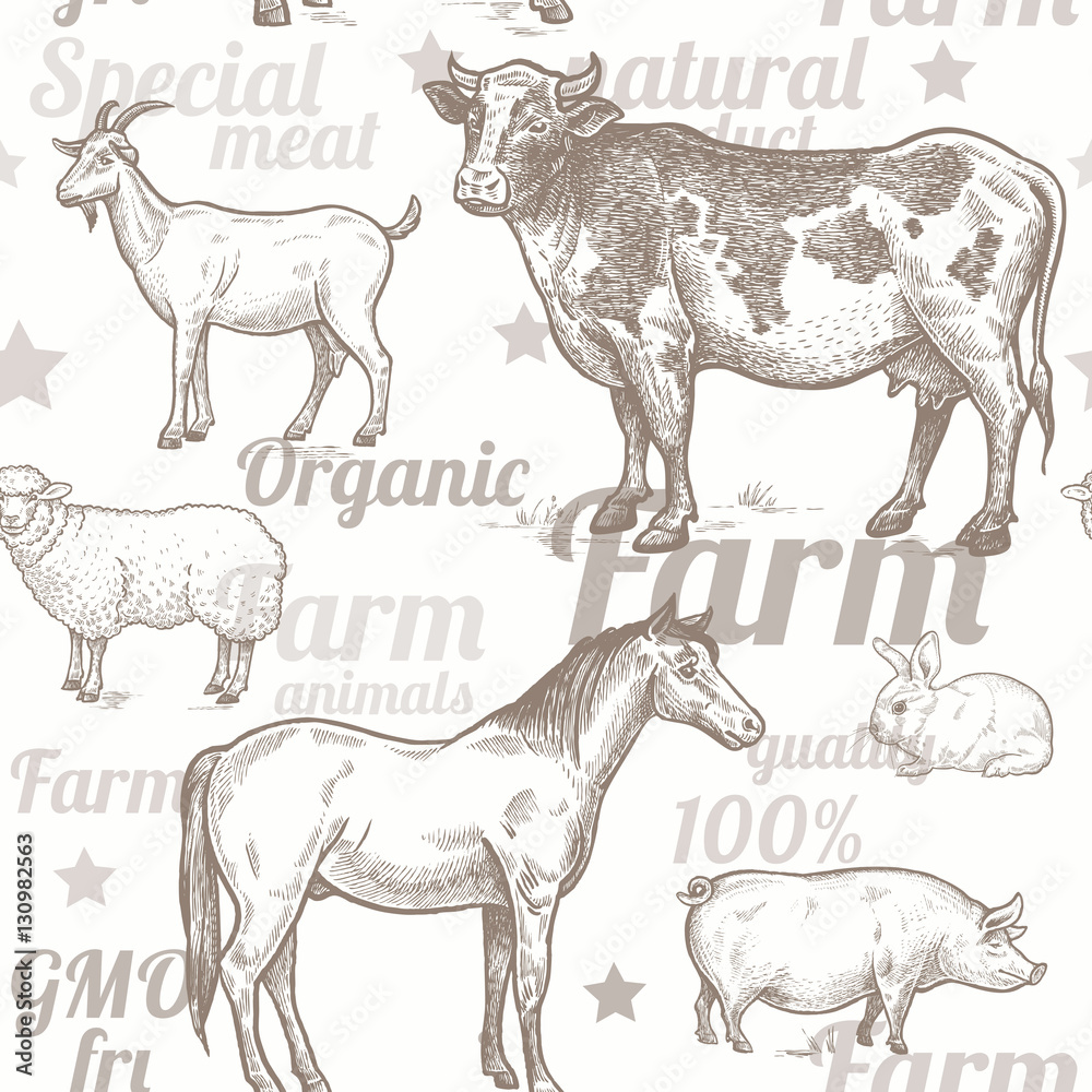 Seamless pattern with farm animals. Stock Vector | Adobe Stock