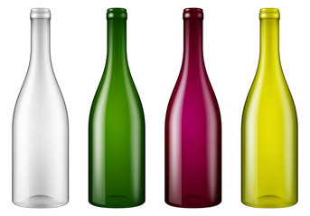 Wall Mural - Set of four realistic looking empty wine bottles. Vector illustration.