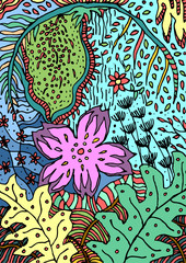 Naklejka na meble fresh flower floral pattern design, forest background, hand draw