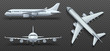 Aircraft, airplane, airliner in different point of view vector set