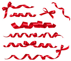 Wall Mural - set of decorative red ribbons and bows for gift decor isolated on white. vector holiday decoration