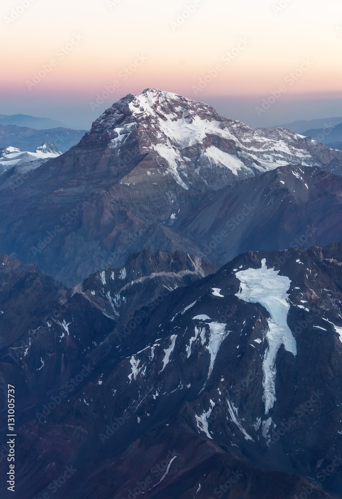 Aconcagua (6962 m) is the highest mountain in the Americas (aerial